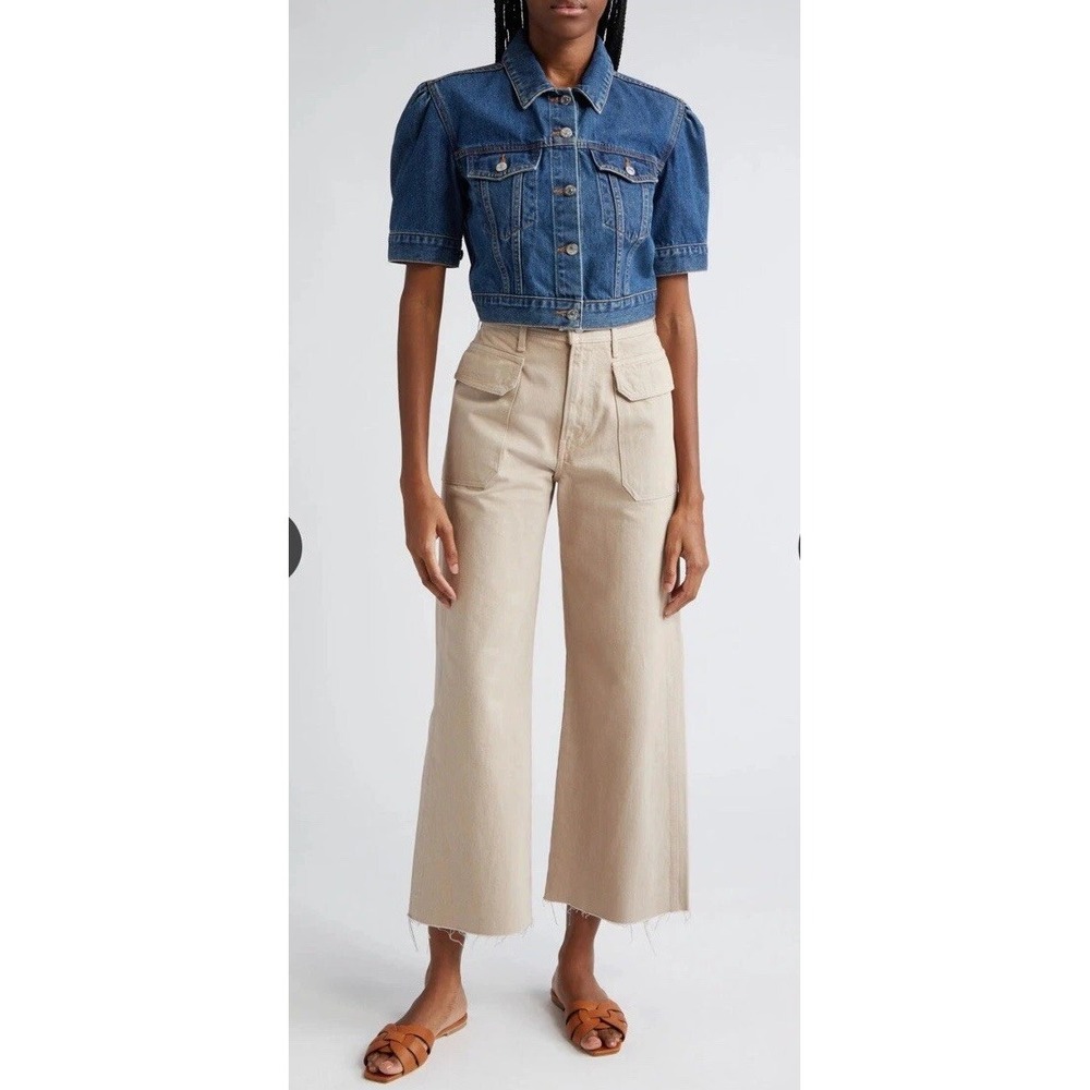 Veronica Beard High-Rise Wide-Leg Jeans in Beige